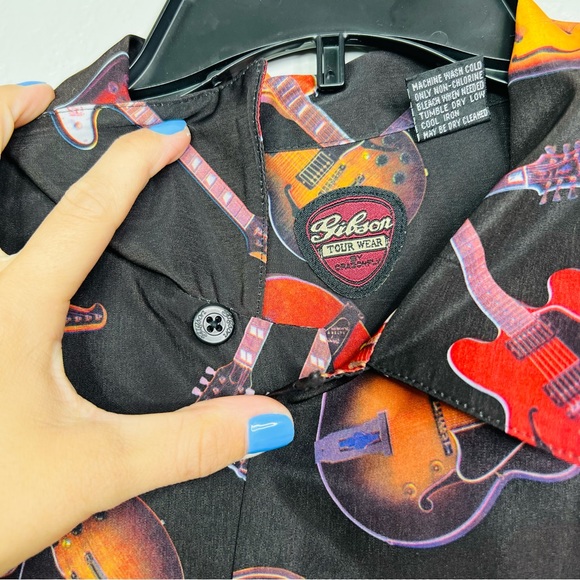 GIBSON Tour Wear Guitars Dragonfly Metallic Dark Brown Mens Button Up Shirt XL - Picture 3 of 4